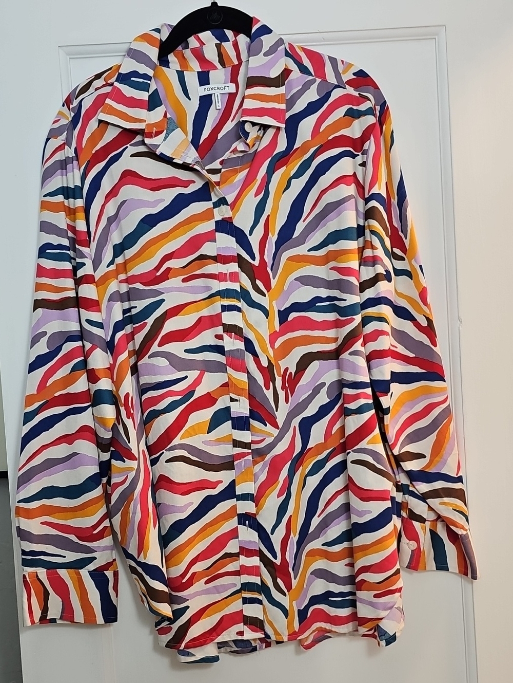 Foxcroft Multicolor Zebra-Stripe Button-Down Shirt - Women's Xl
